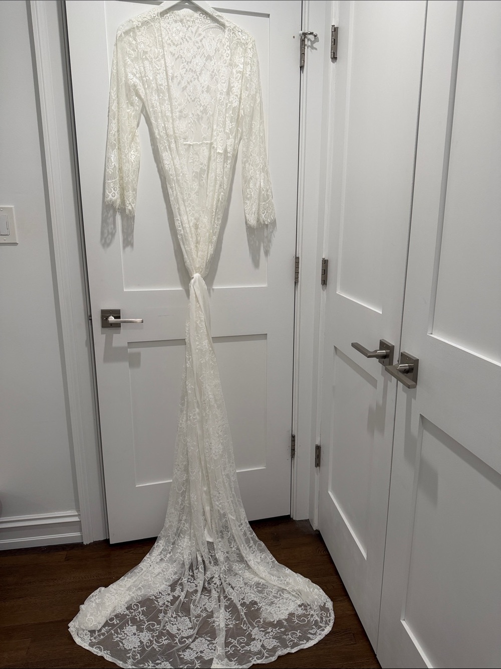 Ivory Lace Bridal Robe with Sheer Floral Design